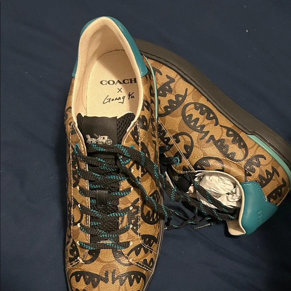 Coach Brown Sneakers with Black and Teal Accents - Picture 1 of 3